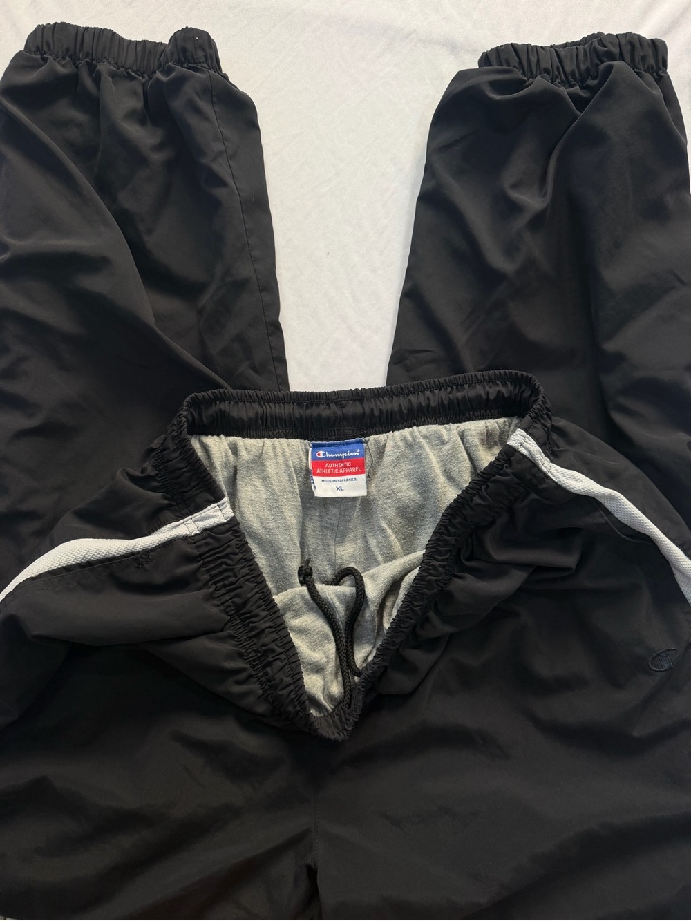 Vintage Champion Nylon Lined Track Pants Windbreaker Joggers Black Size XL
